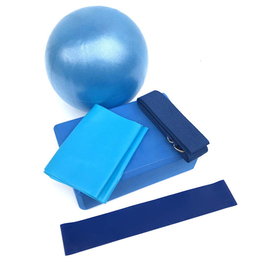 Set Di Attrezzi Da 5 Pezzi Per Yoga Pilates Ball Brick Stretching Strap Resistance Loop Blu Diametro della sfera: 25 cm