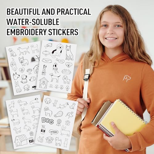 Image of Spritewelry 68 Pcs Dog Water Soluble Embroidery Patterns Puppy Paw Print Stick and Stitch Embroidery Paper Cartoon Animal Pet Puppy Embroidery Stabilizers for Hand Sewing Lover Beginners