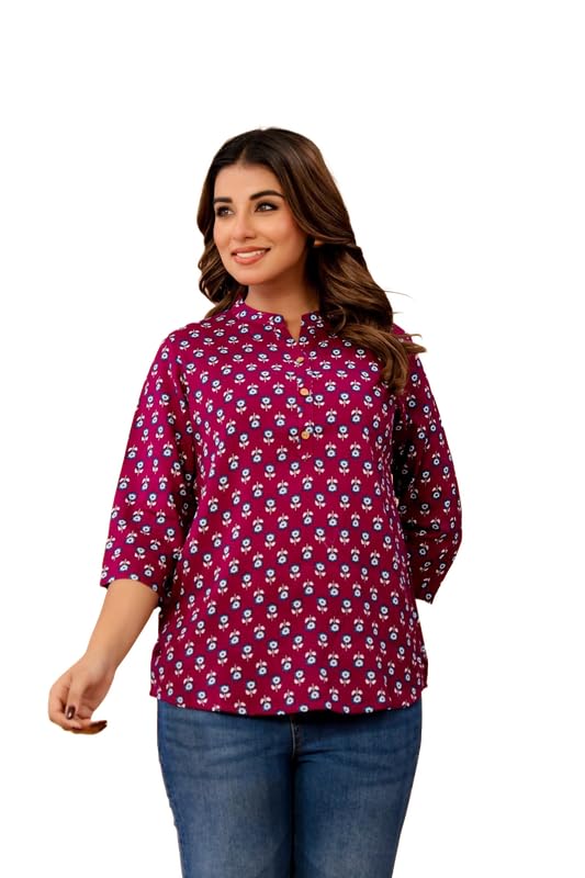 Image of Women's Cotton Printed Kurta Top | 3 /4 Sleeve Straight Kurti Casual Outings
