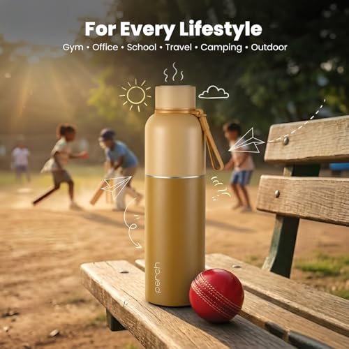 Image of Perch Water Bottle 1 LTR Stainless Steel | Crafted by Pexpo | Hot and Cold Flask | ISI Certified | Vacuum Insulated | Leak Proof Lid | for Office, School, Gym, Home & Travel | Zenith 1000ml | Brown