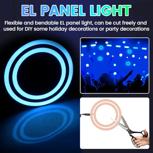 Image of EL Panel Light, Glowing LED Eyes Electroluminescent El Sheet Panel Light DIY Cuttable Round Ring EL Sheet Cosplay Mask Eyes Decoration with Battery Box (Ice Blue)