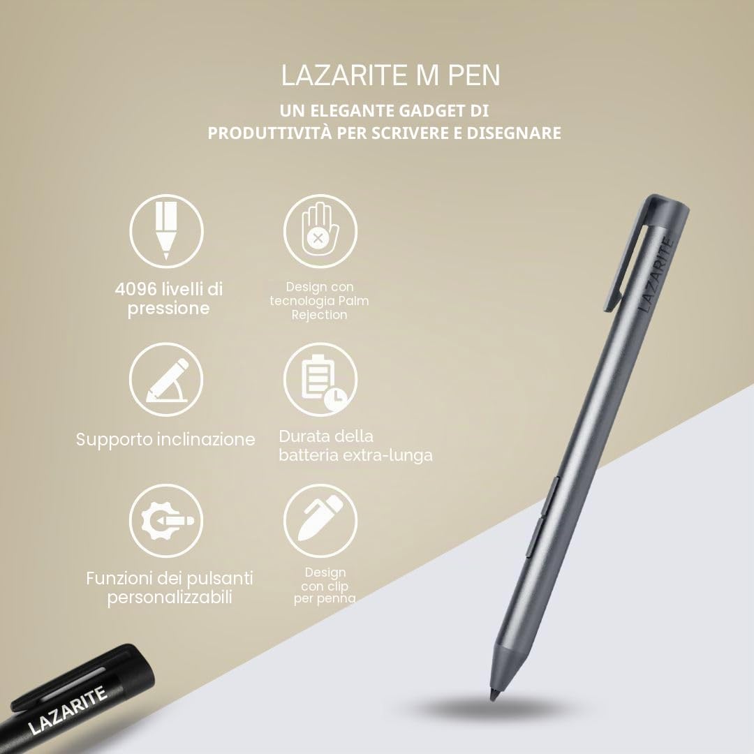 LAZARITE Pennino attivo, per Microsoft Surface, Lenovo Flex 5/14, Yoga 7i/9i, Hp Envy x360/Pavilion x360/Spectre x360, 4096, sensibilità alla pressione, Palm Rejection, supporto inclinabile