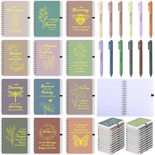 Cuadernos motivacionales contra el estrés con diarios en espiral y bolígrafos