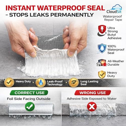 Image of Super Strong Adhesive Waterproof tape Permanent Repair Roof Water Leakage Solution Rubber Foil Suitable for Roof Leak, surface Crack, Window Sill Gap, Boat Sealing, Tank Leak (5CM*5M)