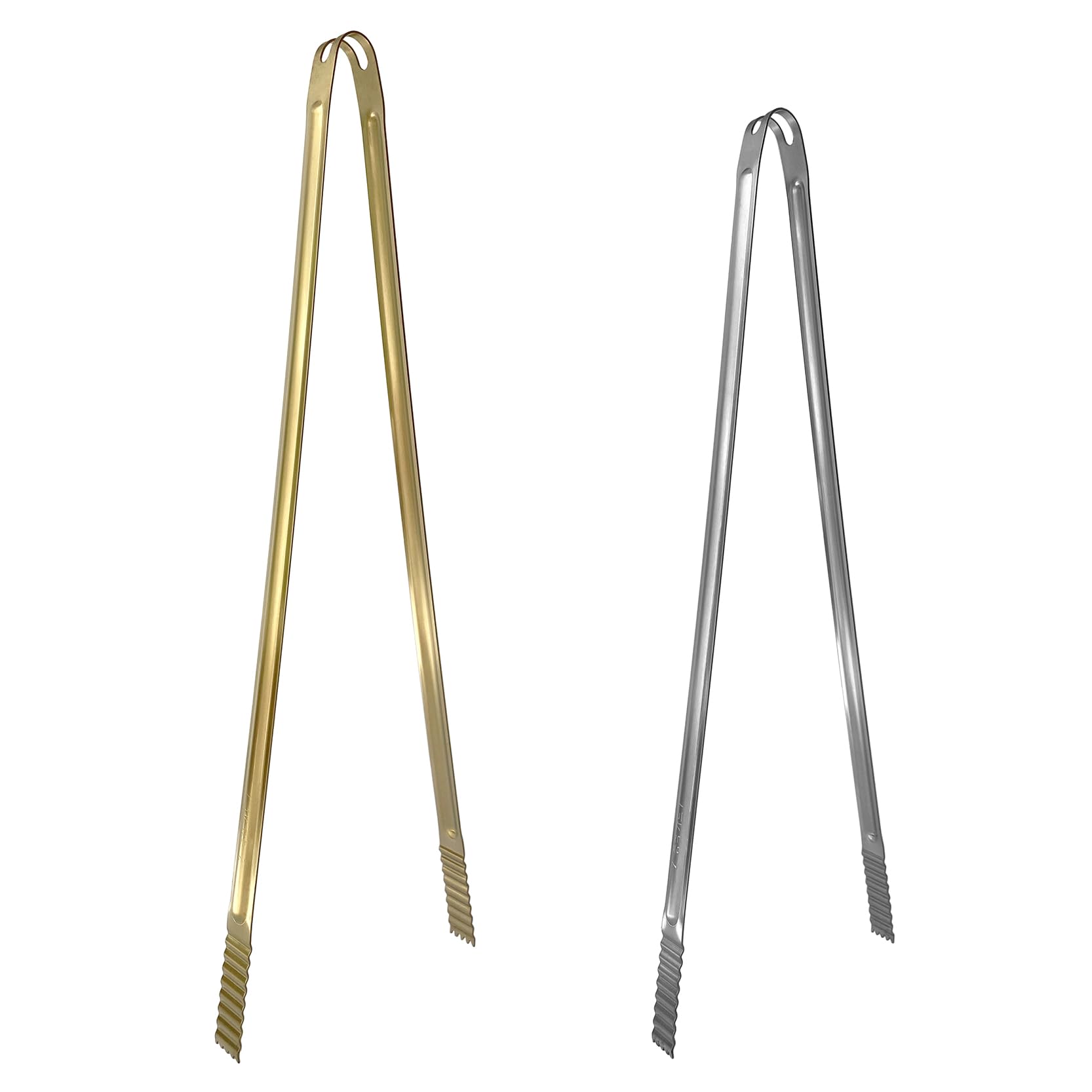 UPTALY 2 pcs Stainless Steel Tongs with Extra Long Handle (1 Gold 20 inch +1 Silver 18 inch), Large Sized Food Tongs, for BBQ, Grilling, Cooking, Frying, Moving Charcoal, Picking Up Trash