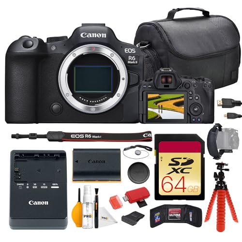Image of Canon EOS R6 Mark II Mirrorless Camera | 24.2MP Full-Frame Sensor, Dual Pixel CMOS AF II & 4K 60p Video Bundle | Ideal for Sports, Wildlife & Hybrid Creators (5666C002) + 64GB Card + Bag + More