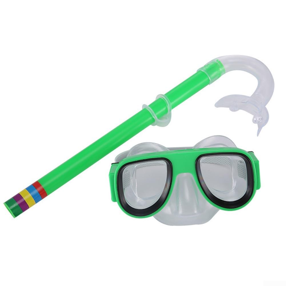 Jotekonoby Kids Diving And Snorkel Set, Anti-Fog Swim Glasses With Dry Tube, Adjustable Soft Silicone Mask For Boys Girls(Green)