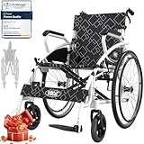 VOCIC Lightweight Folding Wheelchair, Double Brakes,Max 150KG, Self Propelled Transport Wheelchairs for Disabled, Stable and Robust, 60cm Rear Tire for All Terrains, 5 Year Support