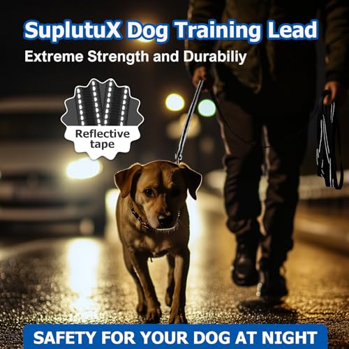 SuplutuX Schleppleine für Hunde, Laufleine für Hunde mit Reflektorstreifen, 360° Drehbarer Karabinerhaken, Leicht & Langlebig, Ideal für Rückruf und Gehorsamkeitstraining (Schwarz, 5m/16ft)