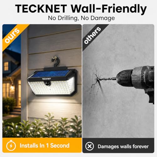 Image of TECKNET 546 LED Motion Sensor Outdoor Lights with Remote Control & Hook,7500LM Solar Lights Outdoor with 2200mAh & IP66 Waterproof, 300 Angle & 3 Modes, Solar Lights for Patio Fence Garage 4 Pack