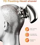 7D Head Shaver for Bald Men, Smooth Electric Razor for Head & Face, IPX7 Waterproof Wet/Dry Shaver, LED Display, Fast Charging, 5-in-1 Grooming Kit for Travel & Home, Replacement Brush Heads