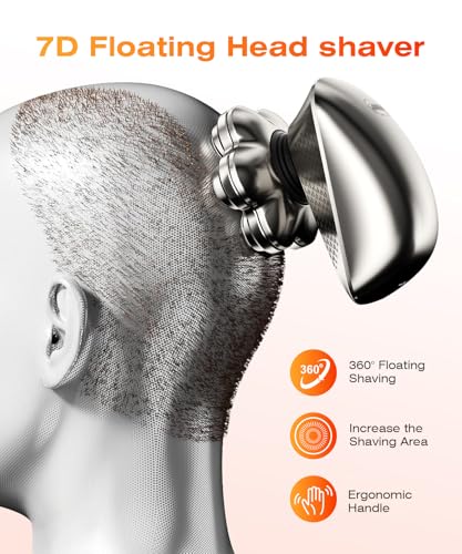 Image of 7D Head Shavers for Bald Men, Waterproof Wet or Dry Electric Razor for Men, 5-in-1 Detachable Head Shaver, Grooming Kit, LED Display /Type-C Charge, Travel-Friendly-Steel Gray