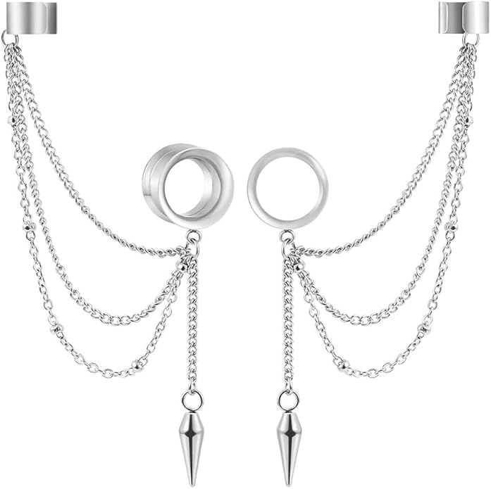 2PCS Ohrstecker Tunnel Gauges Ohrringe, Größe 2g - 1 Zoll Edelstahl, Clip On, Boho Stil