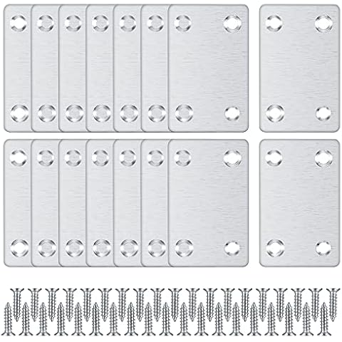 16 PCS 60 X 38mm Stainless Steel Straight Support Shelf Bracket Mending Plates for Repair Fixing Mending with 70 Screws Cover