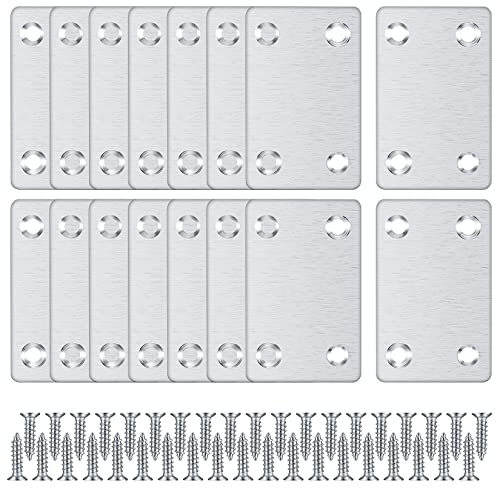 16 STK Flachverbinder 60 X 38 mm, Holzverbinder unsichtbar, Flachverbinder Edelstahl, Verbinder Metall für Reparatur, Befestigung, Holz, Möbel (Inkl. 70 Schrauben)