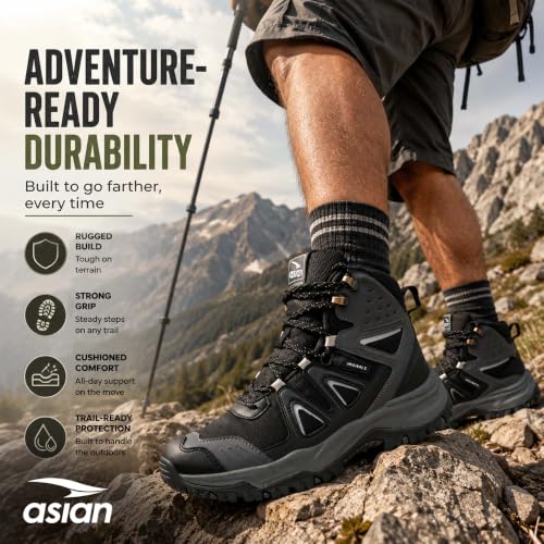 ASIAN EVEREST-24 Men's Black Trekking Shoes BLACK DGREY - Image 5
