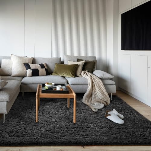 image for Ophanie Upgrade 5x7 Rugs for Living Room, Black, Fluffy Shaggy Soft Ar
