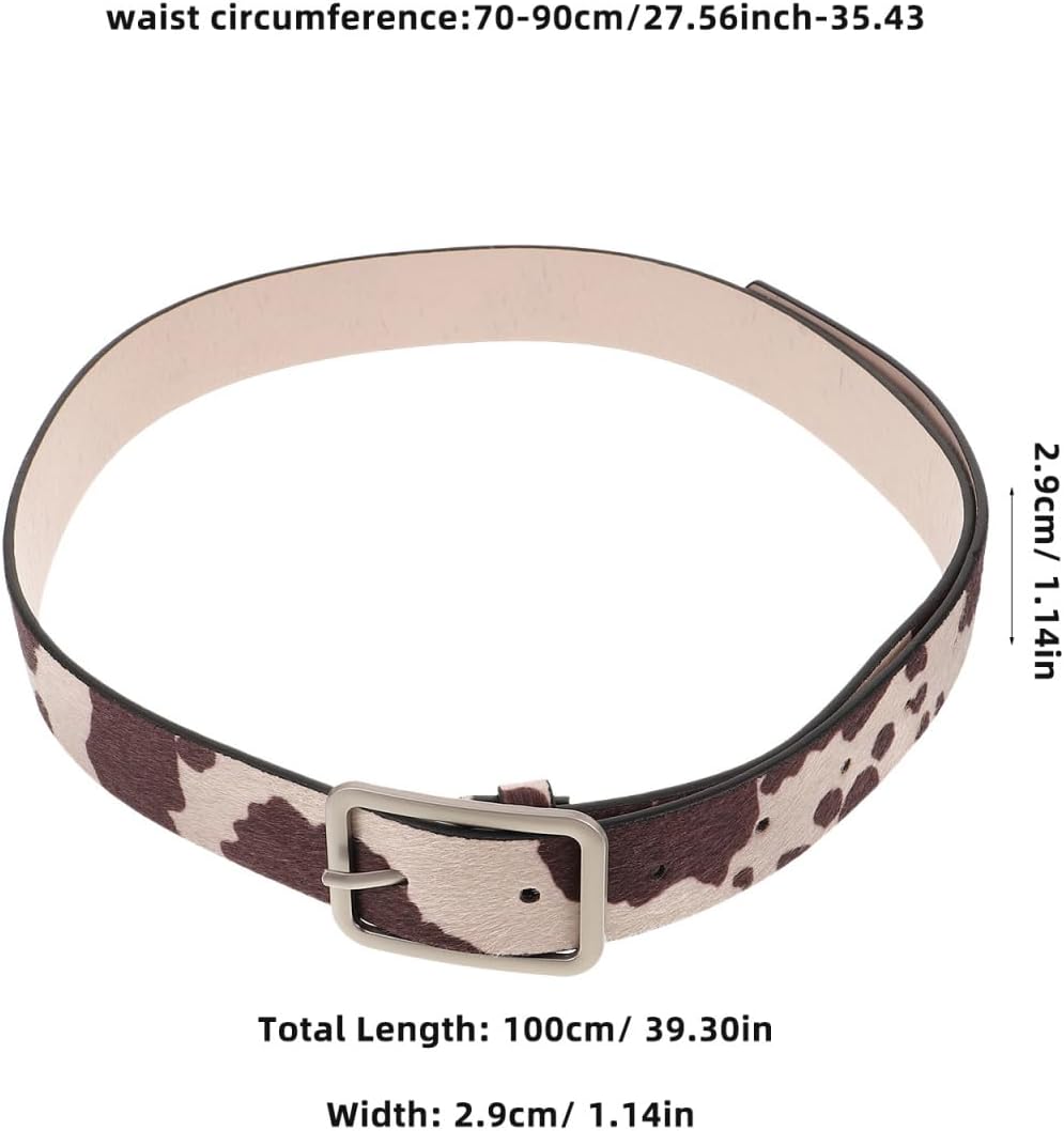 minkissy Cow Print Belt for Women Casual PU Leather-Belt Adjustable Pants Cool Western Belt Animal Print Waistband for Women Girls Brown 39.30X1.14X0.47inch - Image 2