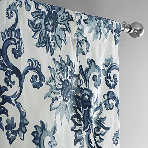 Image of HPD Half Price Drapes Room Darkening Tie Up Curtains 46 X 63 Inch Indonesian Printed Cotton Window Roll Up Balloon Curtain for Living Room, Kitchen PRTW-TUD40-63 (1 Panel), Indonesian Blue