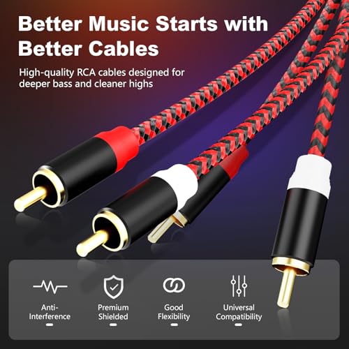 Image of RCA Cable 3Ft,2Rca Male to 2-RCA Male Audio Stereo Subwoofer Cable [Hi-Fi Sound] Nylon-Braided Auxiliary Audio Cord for Home Theater, HDTV, Amplifiers, Hi-Fi Systems,Speakers and etc(3Ft /1M)