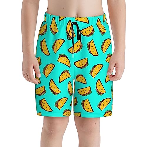 Boys Board Shorts Cute Cartoon Mexican Taco Boys Swim Trunks Shorts Teens Bathing Suit Swimwear