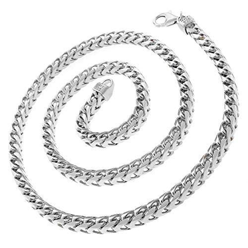 Verona Jewelers Mens 925 Sterling Silver 3MM 5.5MM Franco Chain Necklace, Square Box Link Rhodium Franco Necklace and Bracelet,925 Franco Chain for Men, Open Box Link Chain (20, 5.5MM)2