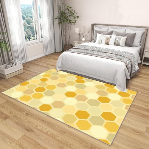 Tapis poils courts 160x230cm à formes géométriques jaunes pour salon