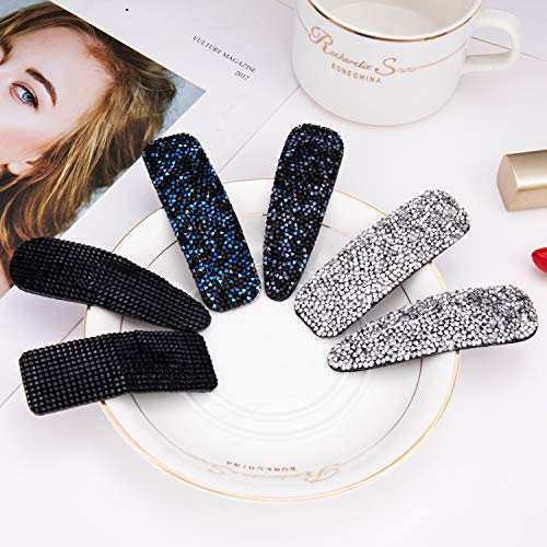 Rhinestone Hair Clips for Women and Ladies Shining Crystal Snap Clips Different Color Rhinestone Hair Pins Hair Barrettes for Party Wedding Daily Girls Hair Decorative (Black blue gray) - Image 7