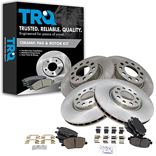 TRQ Front and Rear Brake Pad & Rotor Kit Brake Pads Brake Rotor Ceramic Compatible with 2016-2021 Fiat 500X 2015-2021 Jeep Renegade