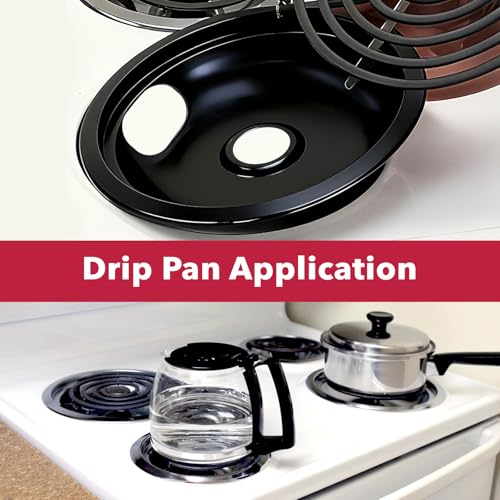 4-Pack Chrome Electric Stove Drip Pans Replacement, Includes Black 2×6” & 2×8” Burner Drip Pans, Compatible with Most Plug-in Electric Ranges