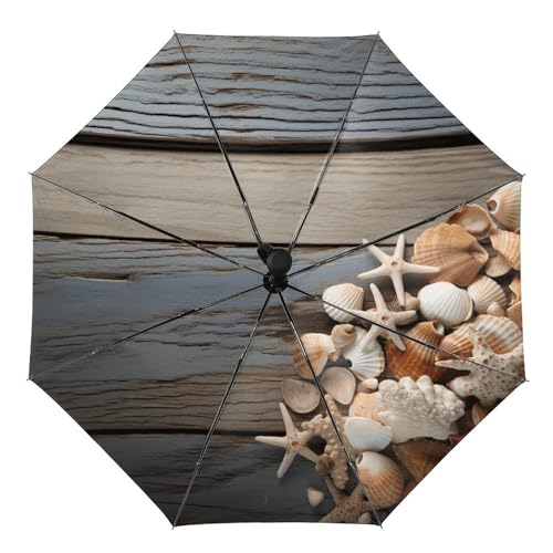 Parapluie automatique ACEPrints Coquillages sur bois pour rester au sec vite
