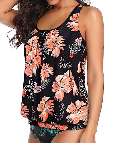 Yonique Womens Blouson Tankini Top No Bottom Loose Fit Swim Top Modest Tank Top Pink&Floral M #TOP4