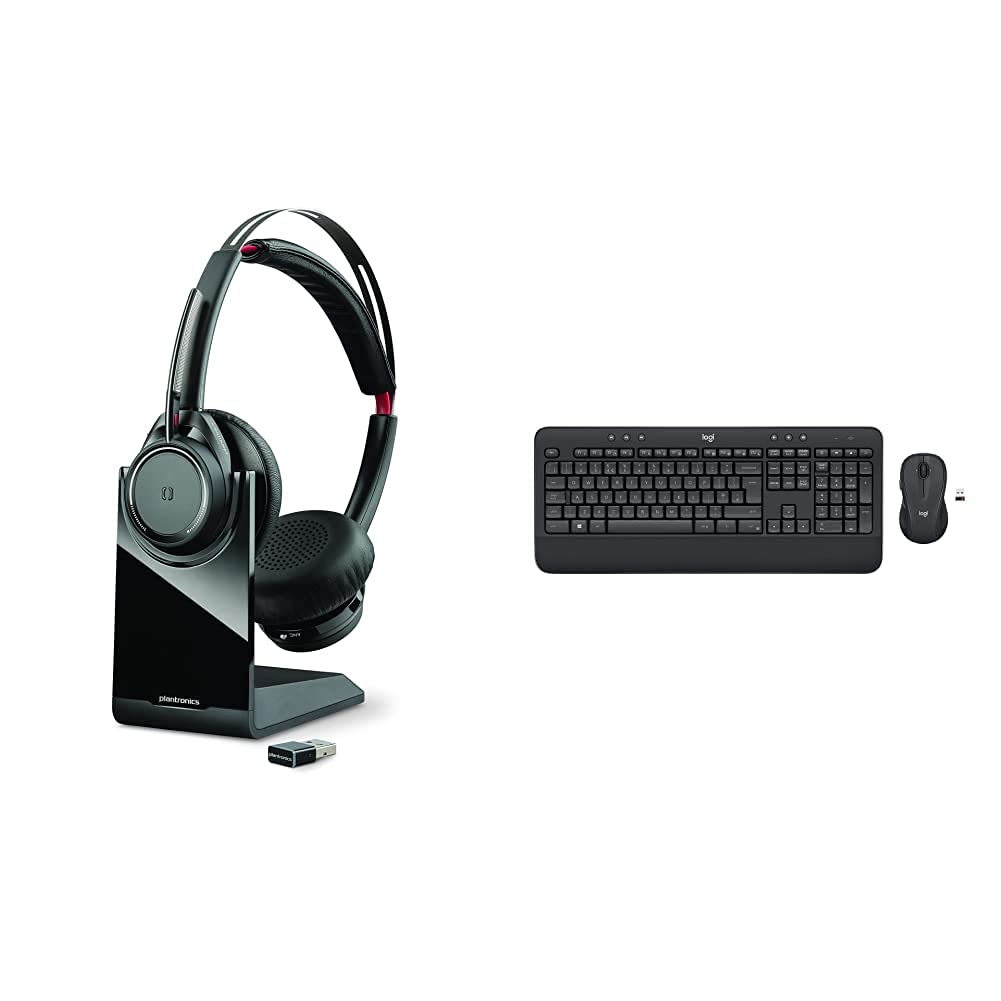 Plantronics - Voyager Focus UC with Charge Stand (Poly) - Bluetooth Dual-Ear (Stereo) Headset with B