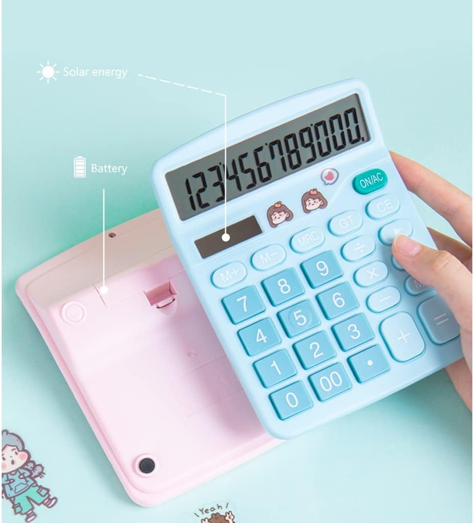Creative 12 Digit Display Calculator,Battery Solar Dual Power,Pink Sensitive Big Button Desktop Calculator,for School,Student,Girl Gift (Color : Pink, Size : 4.7X5.9inchs) (Blue 4.7X5.9inchs)