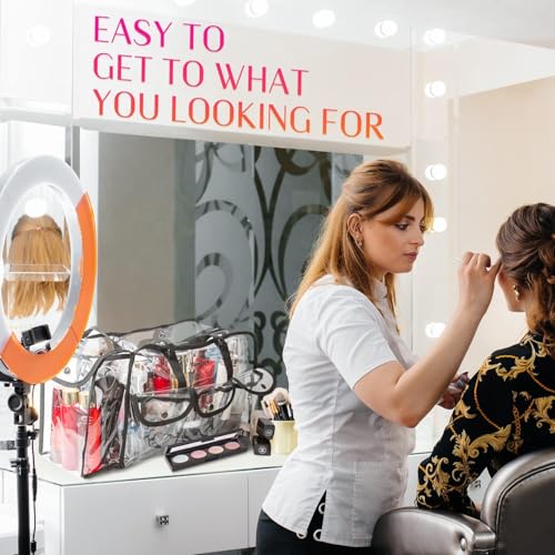 Kemier Clear Travel Makeup Bag with 6 External Pockets,Cosmetic Organizer Case with Shoulder Strap,Large3