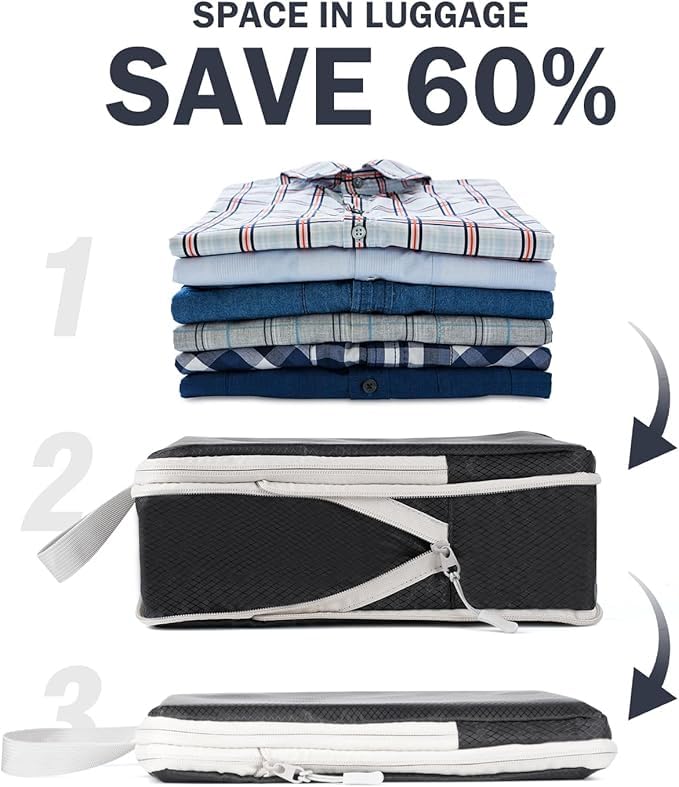 8 Set Compression Packing Cubes Travel, Ultralight Expandable 60% Space Saving Packing Cubes for Travel Compression,Packing Compression Organizing Accessories for Women/Men (Black)2