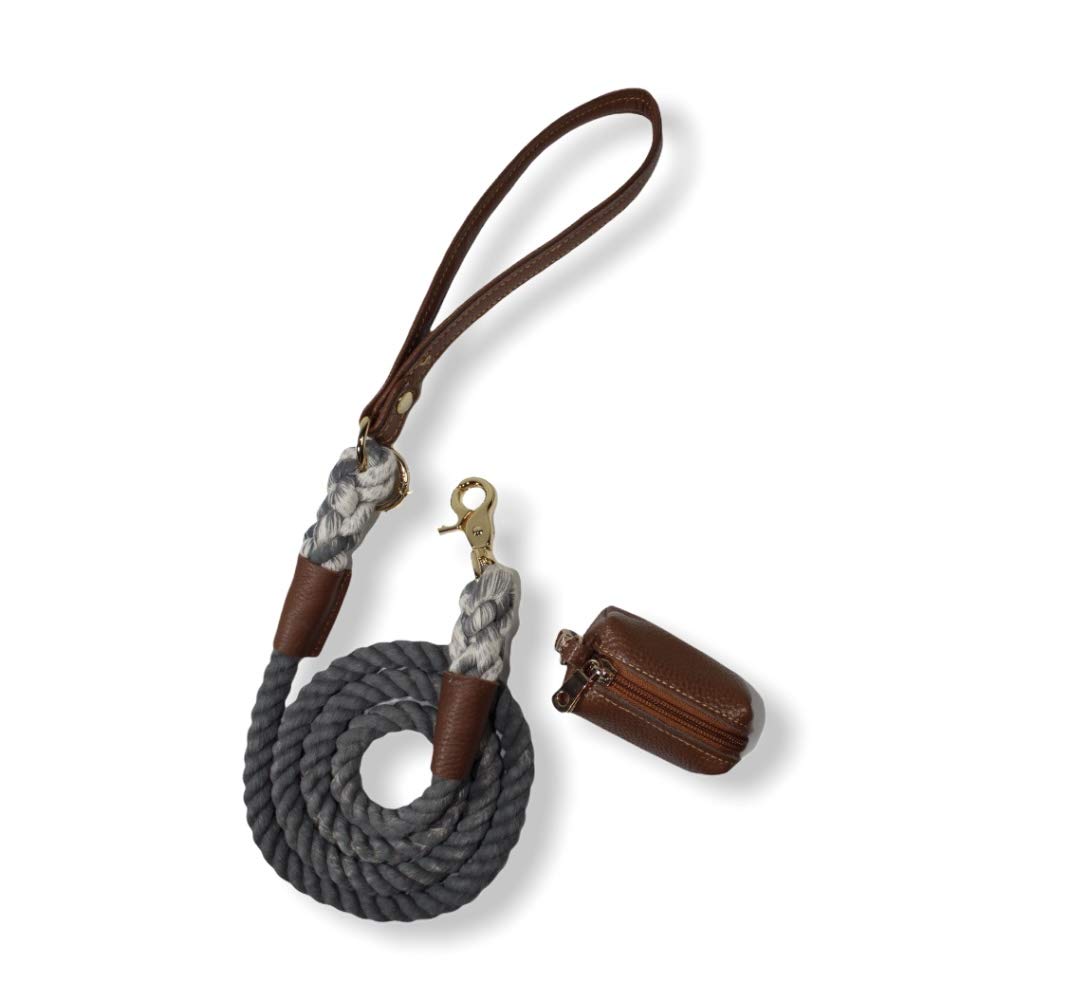 Laisse pour chien en cuir gris véritable, accessoire de marche durable pour petits et grands chiens