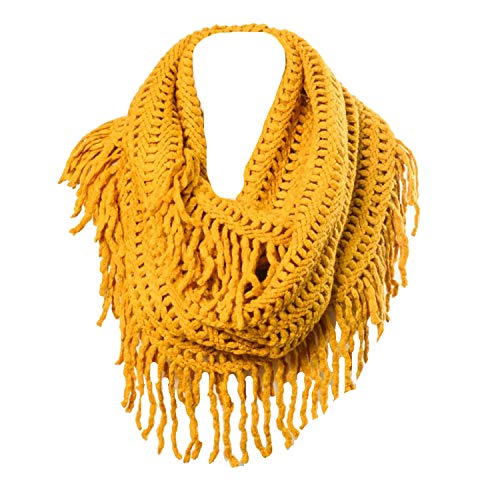 Women's Winter Warm Knit Infinity Scarf Tassels Soft Shawl