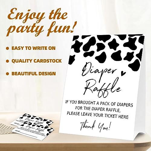 Moonle Diaper Raffle Tickets for Baby Shower Game, 1 Standing Sign & 50 Guessing Cards for Baby Shower Party Decoration, Dairy Cow - Image 3