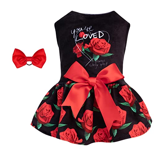 Cutebone You're Loved Rose Dress Velvet For Small Dogs Girl Puppy Dresses Black Dog Clothes Cva12Xxs-D #TOP8