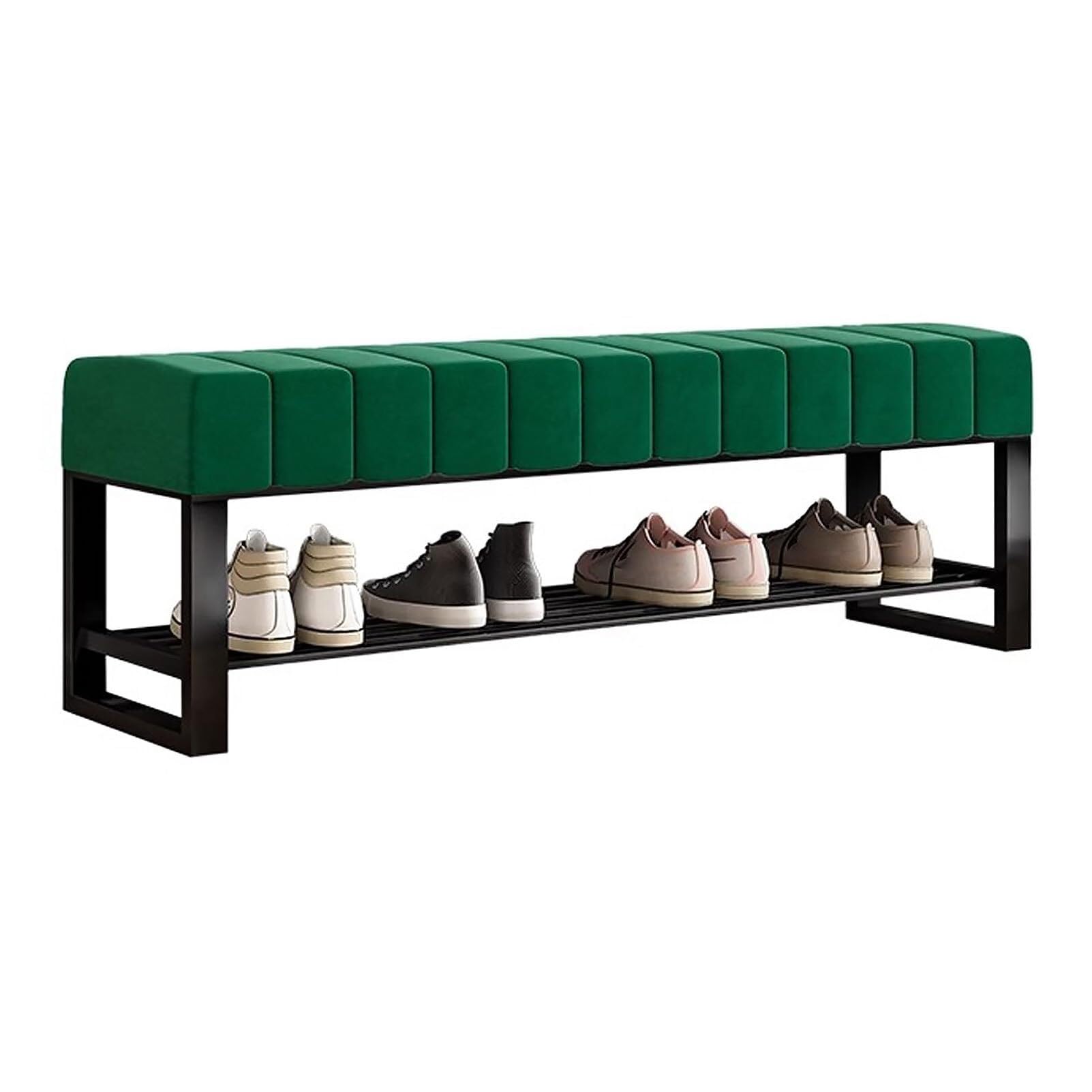 Étagère à chaussures métallique 2 niveaux et banc de rangement rembourré noir