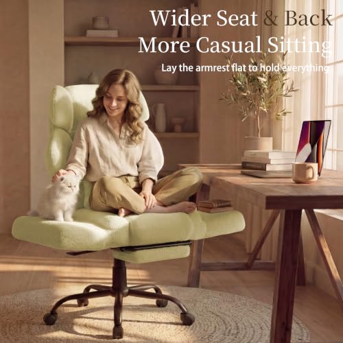 Image of Office Chair with Flip Armrests,Big and Tall Office Chair with Foot Rest,Extra Wide Seat & Lumbar Pillow,Ergonomic Computer Gaming Chair,Comfy Criss Cross Chair for Pets Sitting,Teddy Fleece,Yellow