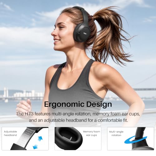 TOZO HT3 Hybrid Noise Cancelling Wireless Headphones, 90H Over Ear Headset - image 9
