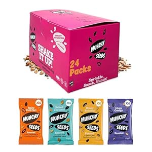 MUNCHY SEEDS Variety Pack – Honey Roasted, Peri Peri, Mega Omega, Salted Caramel – 24-Packs x 25g – Nutritious Seed Mixes Perfect for Lunchboxes and Snacking (6 Pcs Per Flavour) – Gluten-Free Snacks