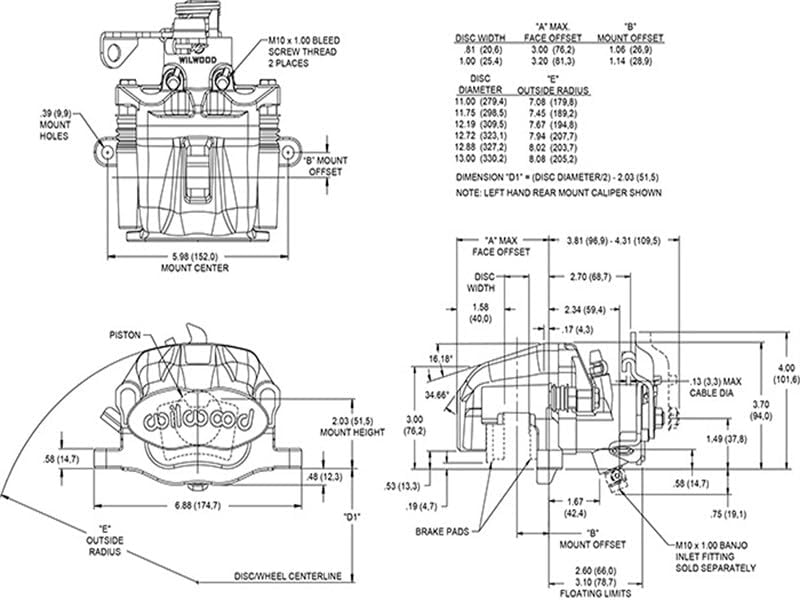 Wilwood 120-10112-BK CPB Caliper-Left-Hand-Black 41mm piston, .81" Disc