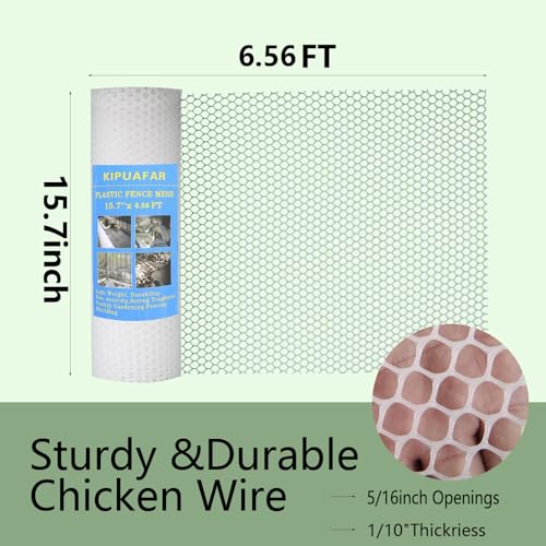 Image of White Plastic Wire Mesh Fence 15.7IN x 6.56FT - Commercial Grade Hexagonal Netting, Heavy Duty Snake & Rodent Barrier for Farms, Poultry Yards, Dog Runs | Durable Outdoor Security Fencing