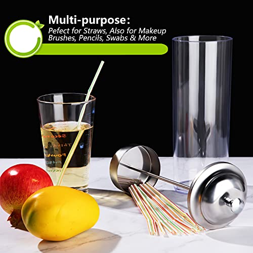 image for Patelai 10.6 Inch Plastic Straw Dispenser and 100 Pcs Drinking Straw O