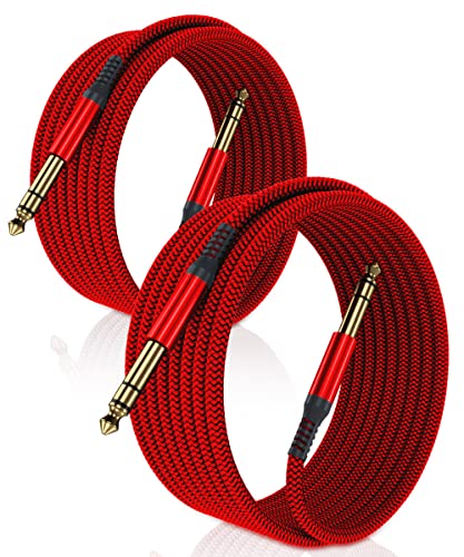 Elebase 6,35mm TRS Gitarrenkabel 9M 2Stück,1/4" Stecker Stereo Instrumentenkabel,Nylon Geflochten 6.3mm Klinke auf 6.3mm Klinke Audio Kabel Lärmschutz für Verstärker Gitarre, Bass, Tasteninstrument