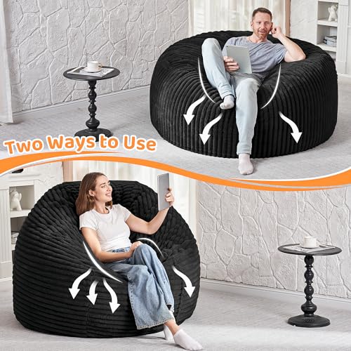 Image of HABUTWAY 6FT Bean Bag Chair, 6' Large Bean Bag Chairs for Adults with Removable Stripe Plush Cover, Memory Foam Beanbag Chair for Living Room Bedroom Dorm,Black