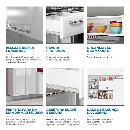 ITATIAIA Cozinha Completa Aço Amanda Com Paneleiro Duplo Armário Aéreo e Balcão Branco Nevada
